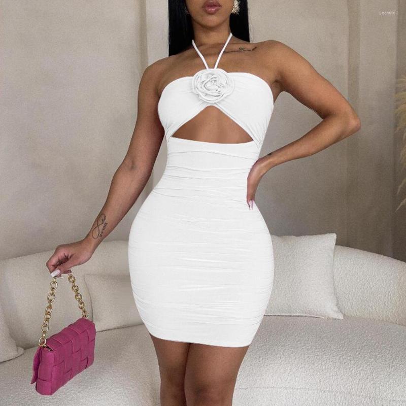 

Casual Dresses 2023 Fashionable Temperament Slimming Women's Wear Sexy Girl Hollow-out Halter Hip Dress Flower, Pink