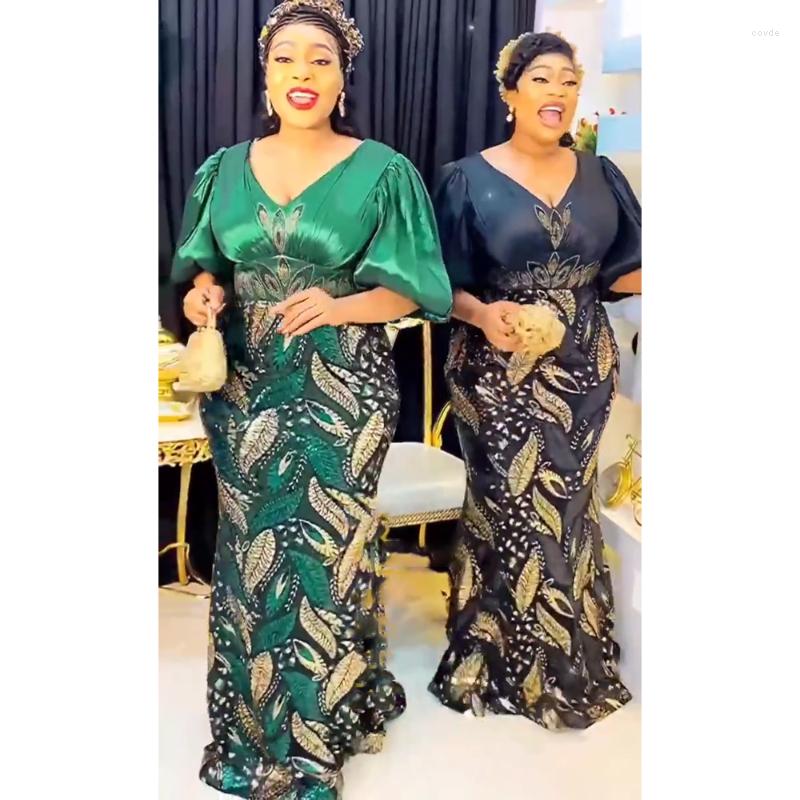 

Ethnic Clothing African Plus Size Dresses For Women Dubai Turkey Luxury Satin Sequin Maxi Robe Wedding Party Evening Dress Nigerian