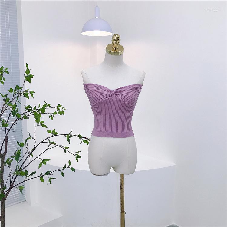 

Women's Tanks Sexy Summer Sweater Vest Women Strapless Camis Super Short Knit Crop Tops Club Holiday Jersey Fashion Streetwear Japan Korean, Green