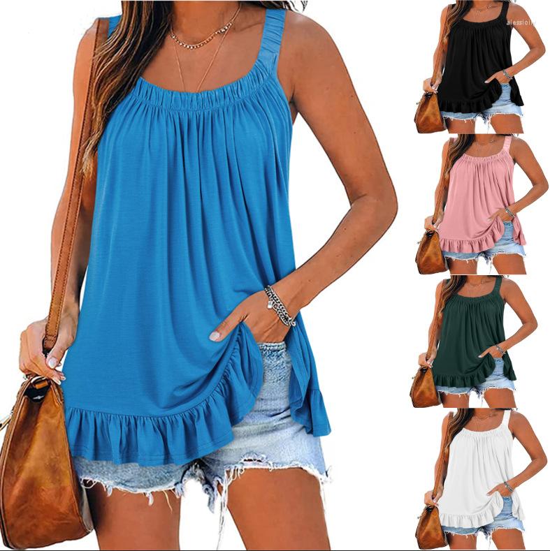 

Women' Tanks 2023 Summer Fashion Women' Top Temperament Commuter Tank Loose Shoulder Strap Sleeveless Pleated Versatile