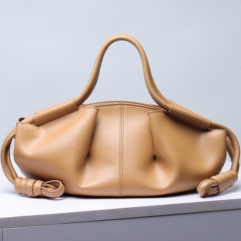 

Evening Bags Cowhide Pleated Cloud Women's Fashion Personalized Handbags Soft Real Leather Dumpling Shoulder Crossbody Bag Big Capacity, Black
