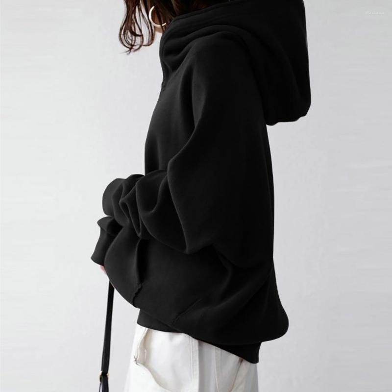

Women's Hoodies Hoodie Coat Zipper Closure Skin-Touching Coldproof Lady Simple Casual Solid Color Hooded Women Daily Clothing, Black