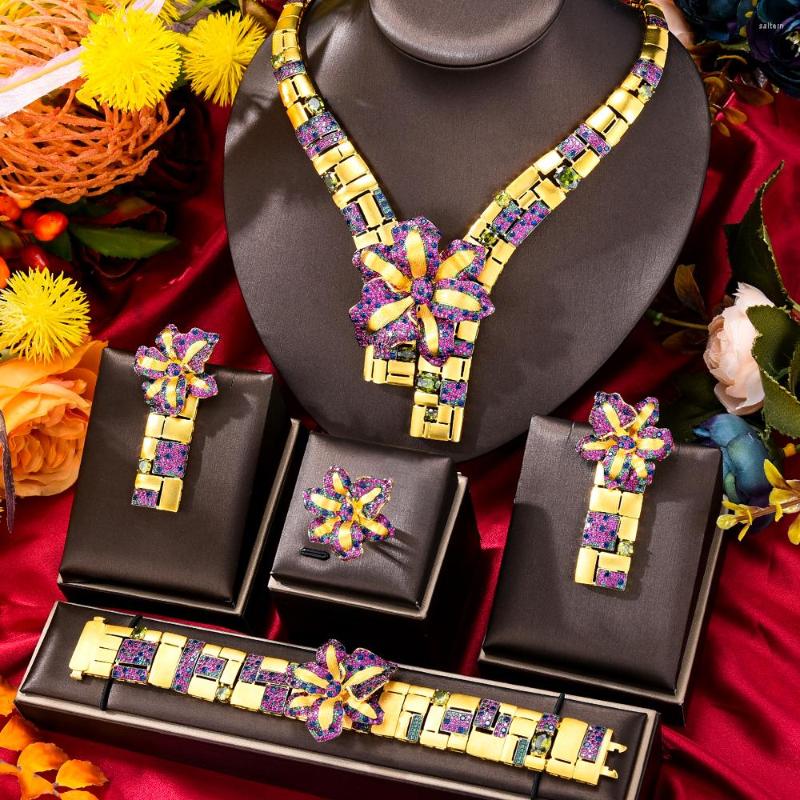 

Necklace Earrings Set GODKI Luxury Party Starfish Flower 4PCS Nigerian Jewelry For Women Wedding Zircon African Bridal, Picture shown