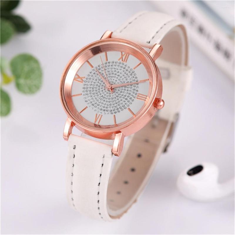 

Wristwatches Luxury Leather Strap Watches For Women Stainless Steel Dial Casual Bracele Watch Ladies Vintage Digital, Pink