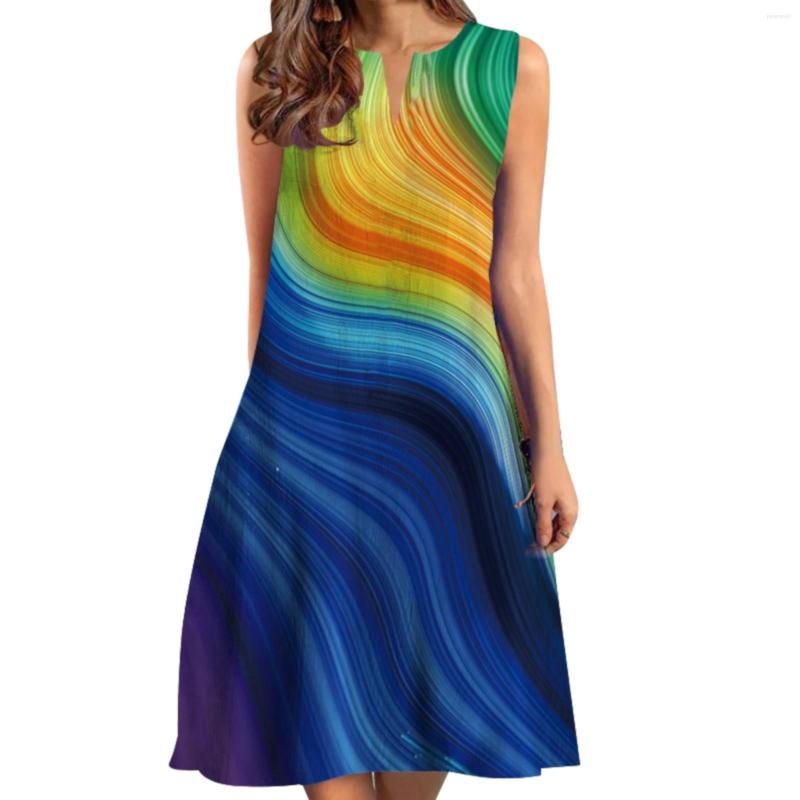 

Casual Dresses Tank For Women 2023 Ladies Loose Sleeveless Printed Midi Dress Waist V-Neck Summer Sundress