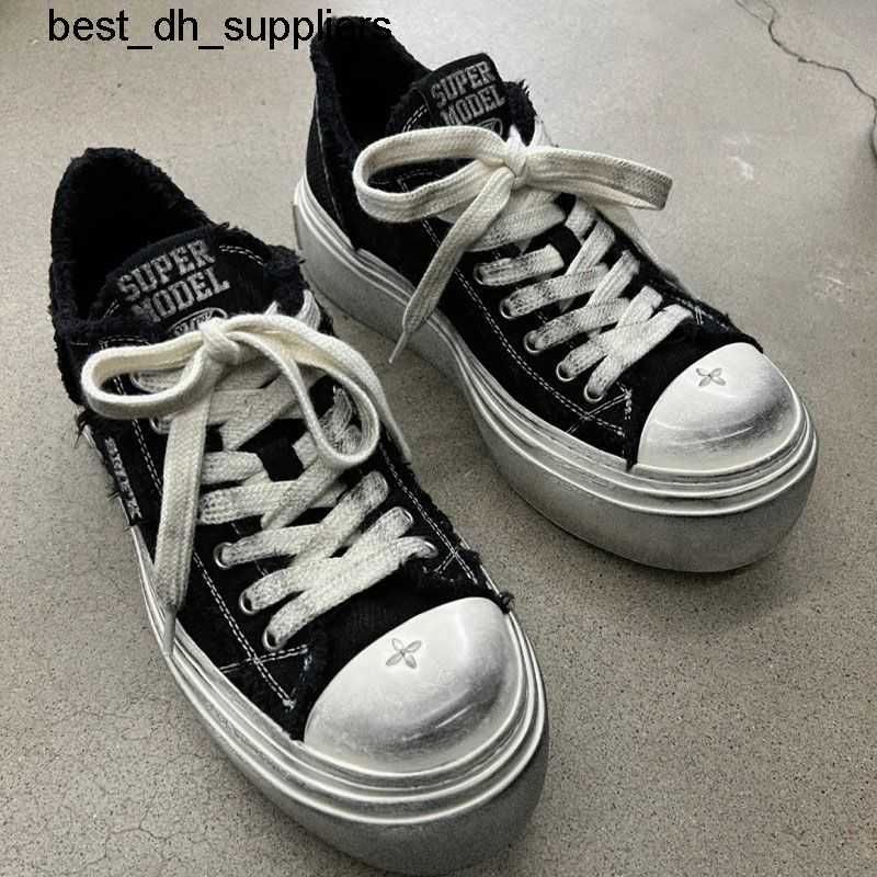 

SMfK shoes with thick soles worn out small dirty shoes women's handmade worn-out beggar canvas shoes low cut black and white shoes, Leopard-print