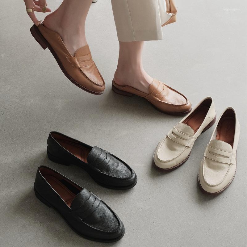 

Dress Shoes Low-heeled Loafers Women's Leather British Style Heeled Retro, Beige