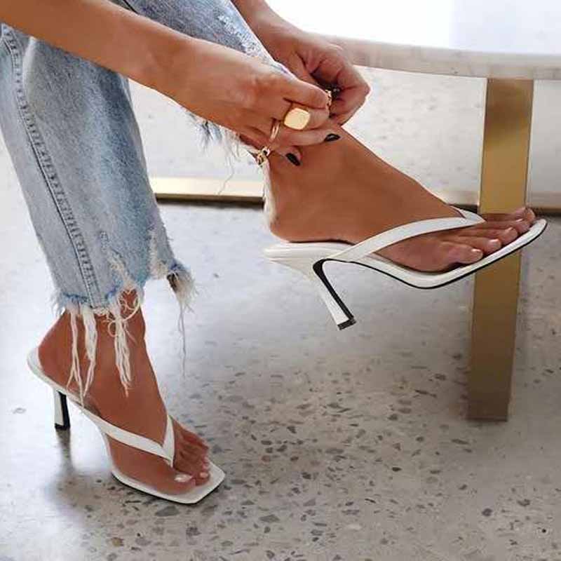 

Stylish Women's Heel Flip Flops Black High Heels White Sandals Women Mules Slippers Ladies Summer Shoes -42 Calzado Mujer