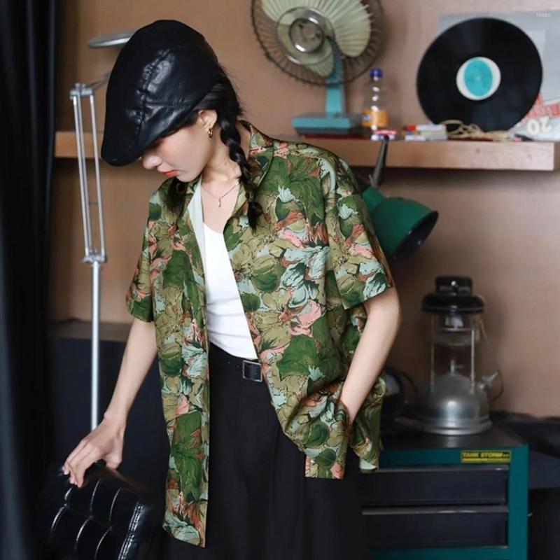 

Women' Blouses Short Sleeve T-Shirts Green Flowers Print Loose Oversize Chiffon Women 2023 Summer Holiday Beach Chic