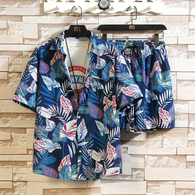 

Men's Tracksuits Men Summer Palm Tree Floral Shirt Beach Short Sleeve Suit Casual Hawaii Trend Print Sets Shorts Clothing Set 08
