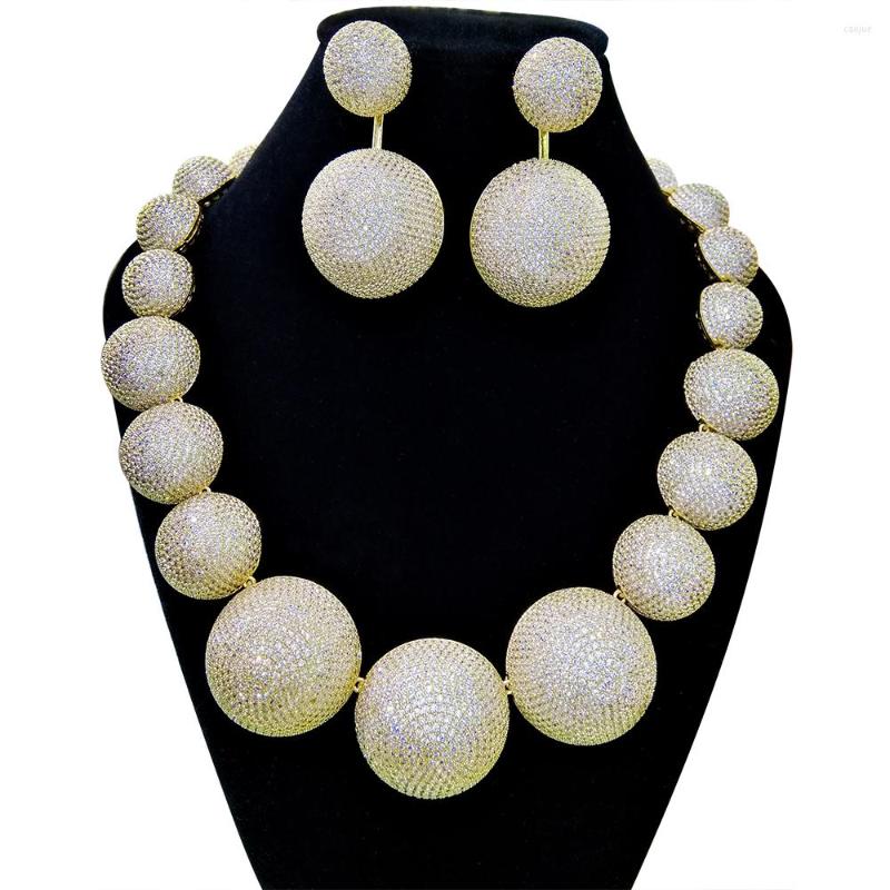 

Necklace Earrings Set GODKI 2pc Disco Balls Luxury Nigerian Dubai For Women Cubic Zircon Wedding Bridal, Picture shown