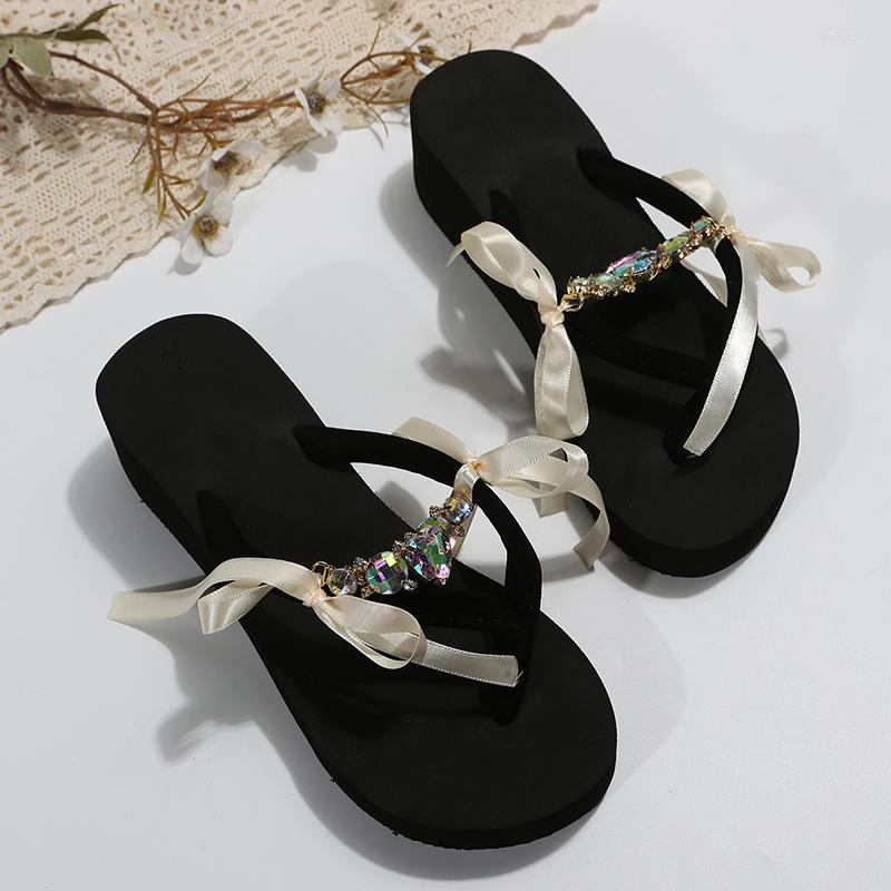 

Slippers 2023 Spring And Autumn Women's With Middle Heel Sponge Cake Bottom Lace-up Are Anti-slip Wear-resistant, Beige