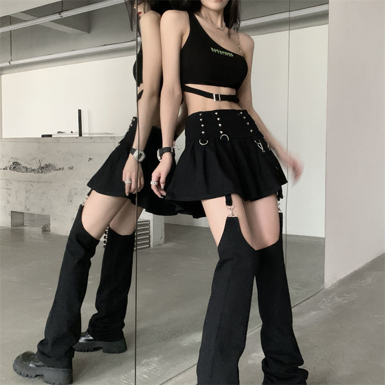 

Two Piece Dress Skirts With Trouser Legs Gothic Solid High Waisted ALine Mini Preppy Style Cool Streetwear Fashion 230509, Bag