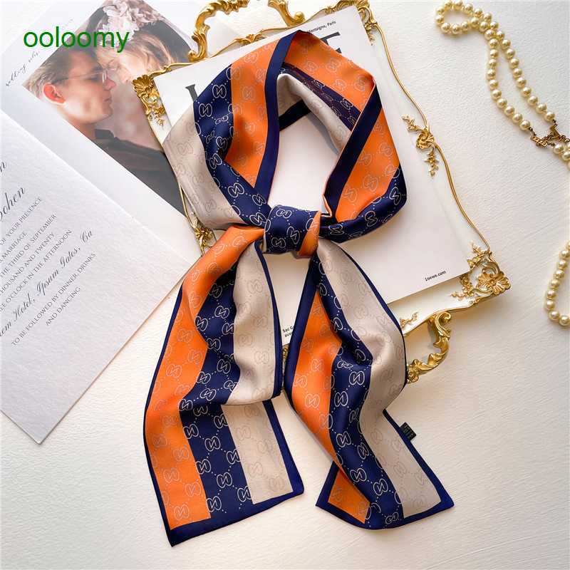 

Hemres Designer Cravat Emma Orange Scarf Women's Thin Narrow Strip Ribbon Hair Binding Simulation Silk Decorative Fashionable NJY5