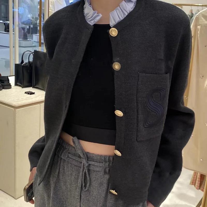 

Women' Jackets Office Lady Long Sleeve Knitted Coats Casual Detachable Collar Loose Autumn 2023 Elegant Solid Cardigan Outwear For Women, Grey