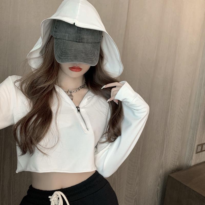 

Women's Hoodies & Sweatshirts 2023 Autumn Solid Basic Zipper For Women Casual Long Sleeve Female Cropped Korean Streetwear Outfits, White