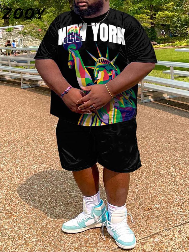 

Men's Tracksuits ZOOY Summer Print Hip Hop Style 2 Piece Sets Men 8XL 9XL Plus Size Short Sleeve O Neck Men's T-Shirt And Shorts Custom