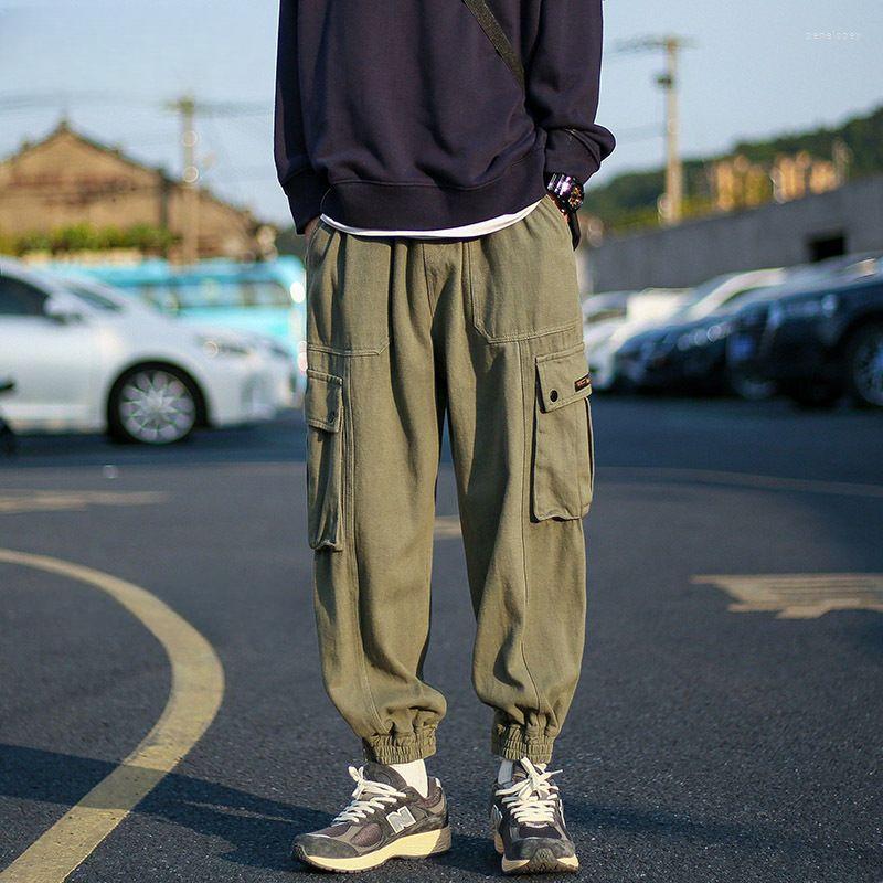 

Men's Pants 2023 Men Spring Fashion Solid Color Cargo Man Vintage Loose Multiple Pockets Male Casual Trousers F113, Green