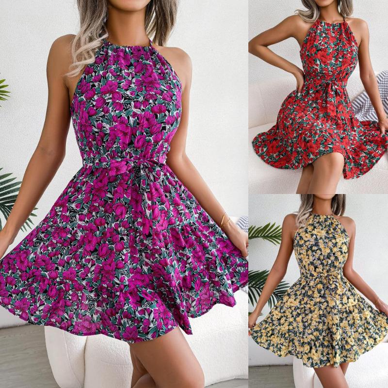 

Casual Dresses Halter Mini Dress 2023 Y2k Boho Women Summer High Waist Ruffles Party Long Beach Vacation Club Vestido, Purple