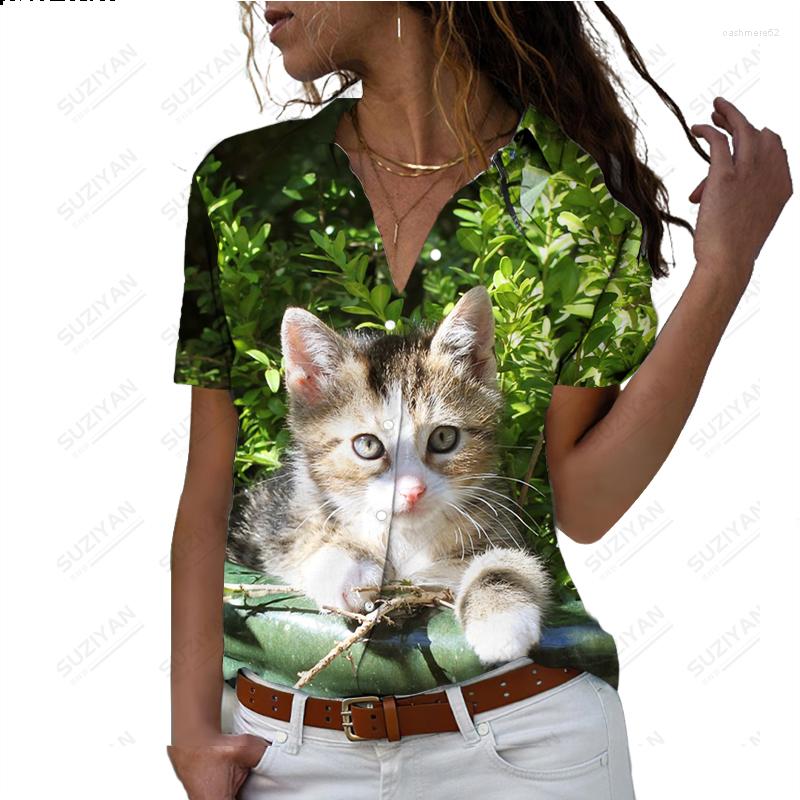 

Women's Blouses 2023 Women's Spring Long Sleeve Shirt Animal Cat 3D Print Polo Collar Single Breasted Loose Casual Top Cardigan, Pmm2064ff