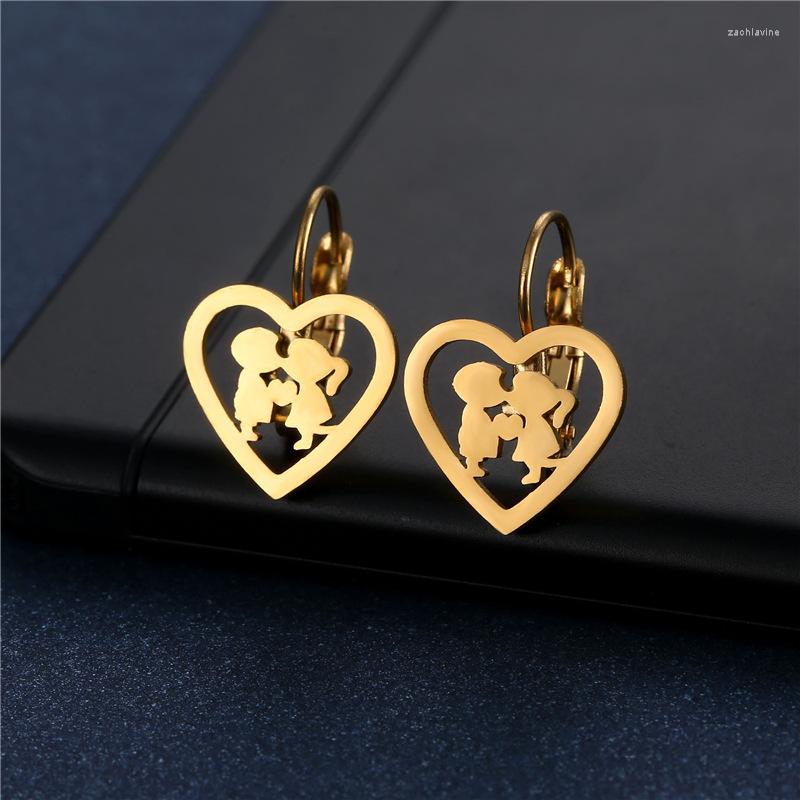 

Dangle Earrings Cute Kissed Girl Boy Shaped Stainless Steel Heart With Hearts Woman Hoops Gold Plated Jewelry In Couple