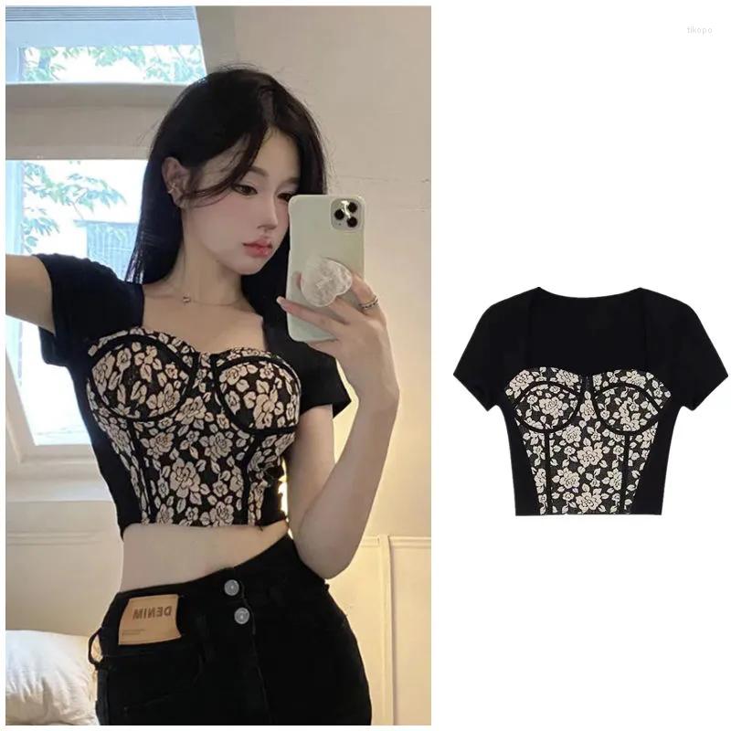 

Women' T Shirts Chic Vintage Short Sleeve T-Shirt Slim Black Girl Patchwork Women Clothing Aesthetic Summer Top 2023 Beautiful Blouse