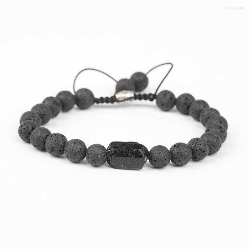 

Charm Bracelets 10Pcs/Lot Natural Black Tourmaline Single Chip Beads 8mm Lava Cord Knotted Adjustable Bracelet Jewelry N0384JBC.E