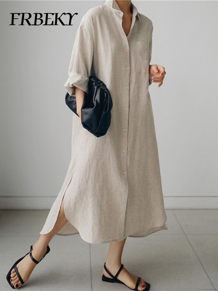 

Party Dresses for Women Spring Cotton Linen Shirt Loose Irregular Bottoming Sun Protection Long Kneelength Beachwear 230508, Beige