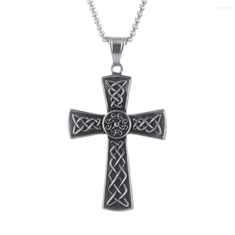 

Pendant Necklaces Unisex Stainless Steel Irish Celtic Knot Cross Necklace For Men