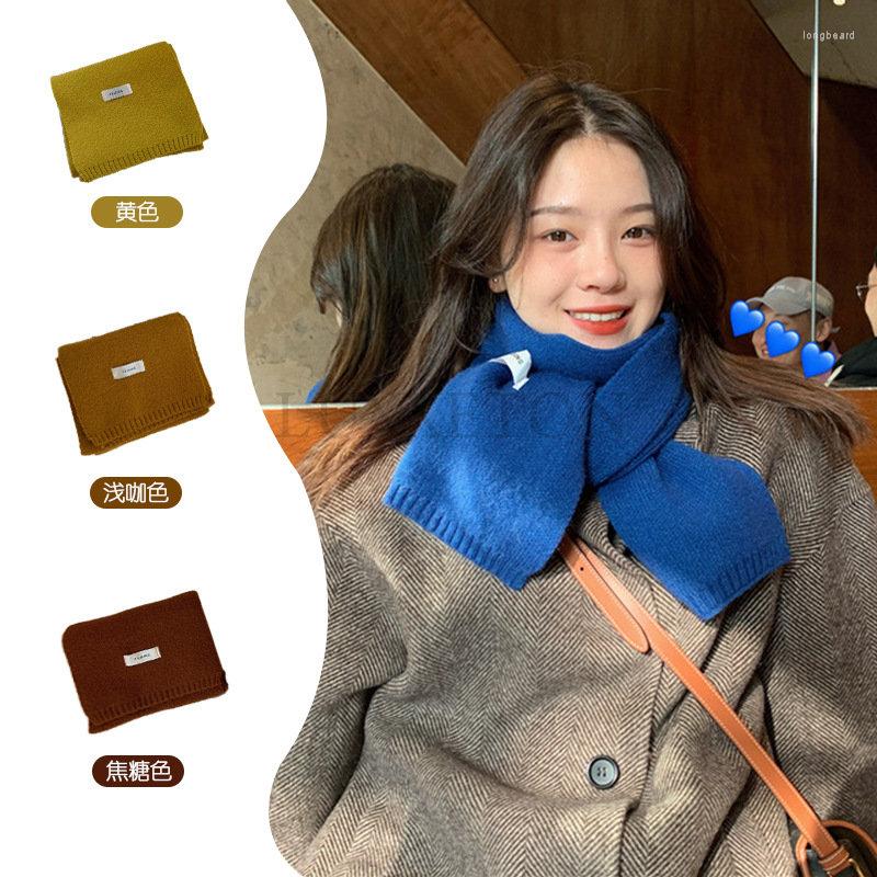

Scarves Korean Style Warm Cashmere Scarf For Women Design Solid Woolen Yarn Bandana Lady Long Skinny Neckerchief Knitted Scarfs Foulard