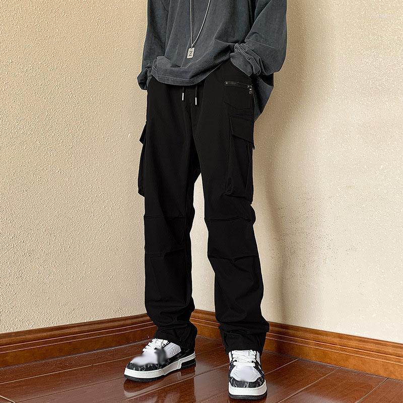 

Men's Pants GODLIKEU Mens Cargo Autumn Male Coffee Streetwear Casual Straight Loose Trousers, Black