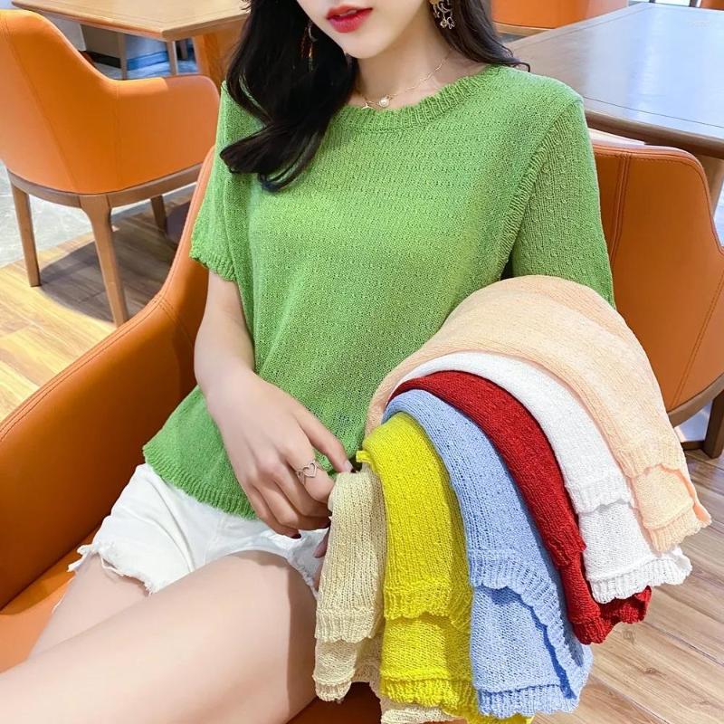 

Women' T Shirts Lace Knitting Women' T-Shirts Summer Tops For Teens White Blouses Cute Loose Short Sleeve Aesthetic Clothes Korean, Black