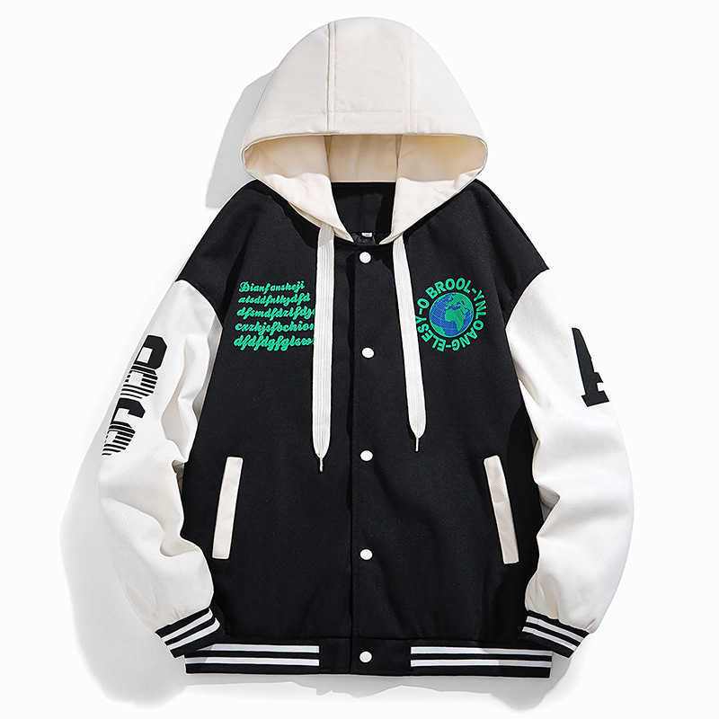 

Spring and Autumn New Cardigan Sweater Youth Boys' Coat Junior High School Students' Hooded Baseball Suit Set, Black js4913