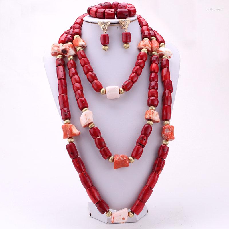 

Necklace Earrings Set 4ujewelry Latest Red Coral Nigerian Women Wedding Bridal Jewelry 2023 African Beads Genuine, Picture shown