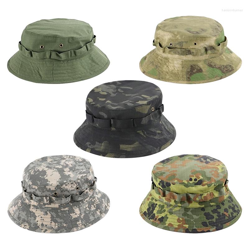 

Berets Summer Fisherman Hat Military Tactical Bucket Hats For Men Women Hunting Fishing Outdoor Camo Camouflage Adjustable Sun Cap