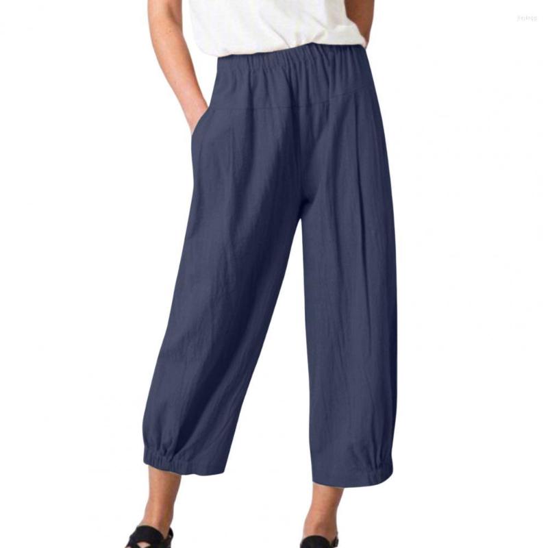 

Women's Pants Wide Leg For Women Solid Color Loose Elastic Waist Cotton Linen High Casual Pantalones De Mujer, Black