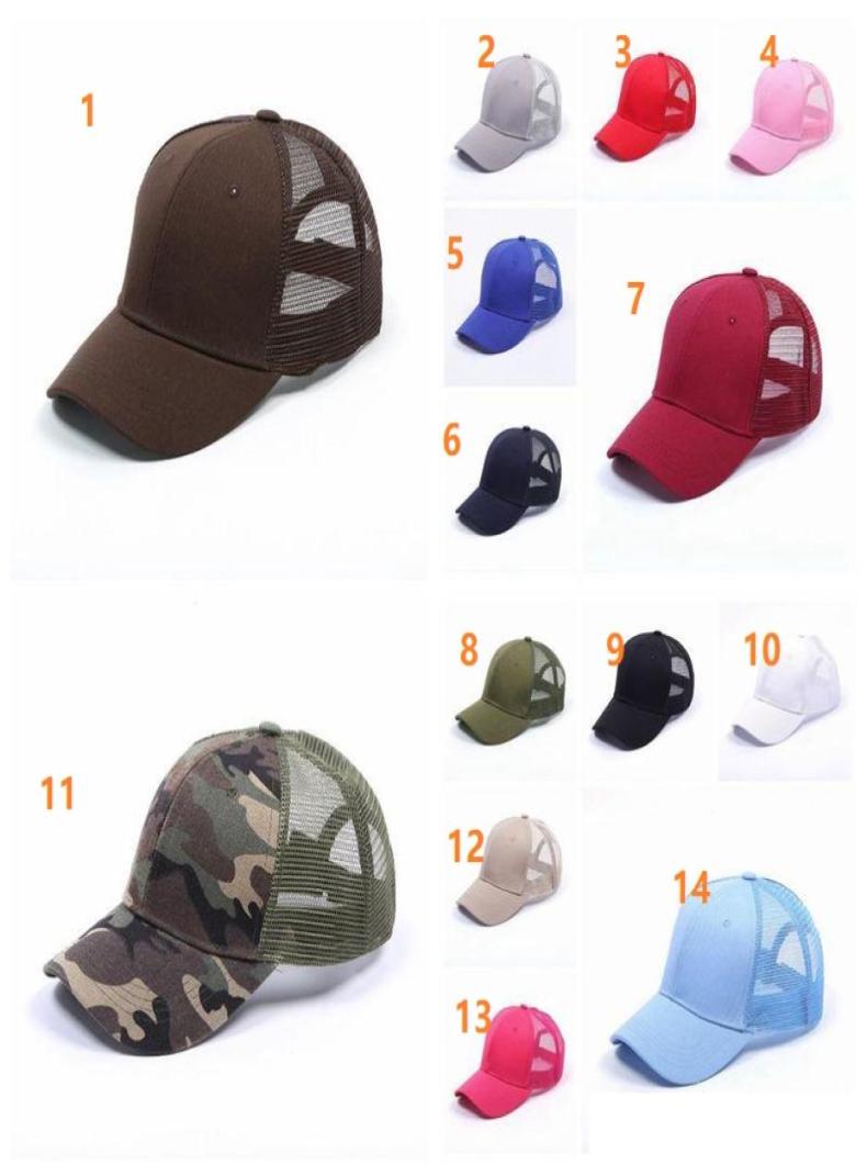 

15 Colors Baseball Hat Ponytail Messy Buns Trucker Pony Caps Plain Visor Cap Adult Snapbacks9879624, Red