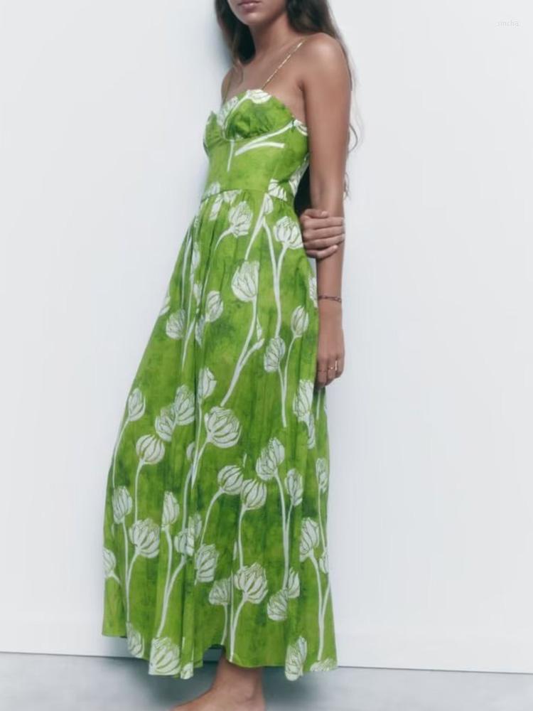 

Casual Dresses Kumsvag 2023 Summer Women Strap Dress Vintage Print Floral Sleeveless Strapless Female Elegant Street Maxi Clothing