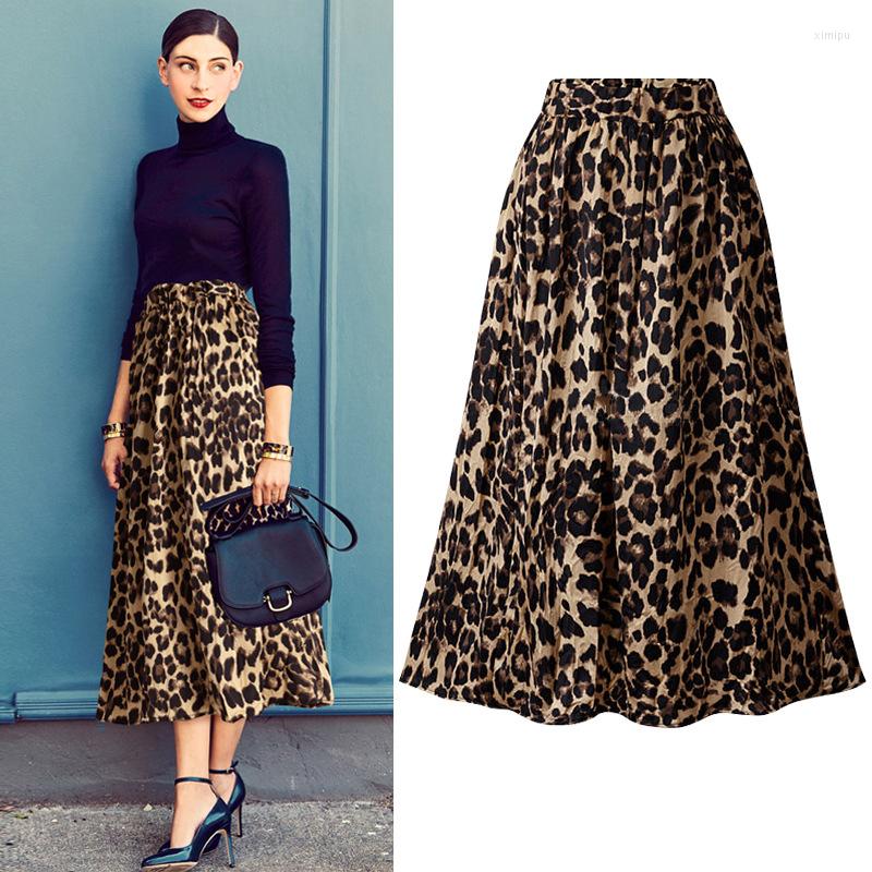 

Skirts Womens Elastic Waist A-line Hip Slim Long Loose Leopard Print Women Chiffon For