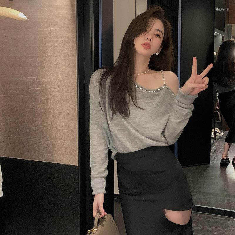 

Women's Sweaters Woman Knitted Sweater Short Hollow Out Off Shoulder Elegant Spring Slim Irregular Backless Pullovers Female Stylish
