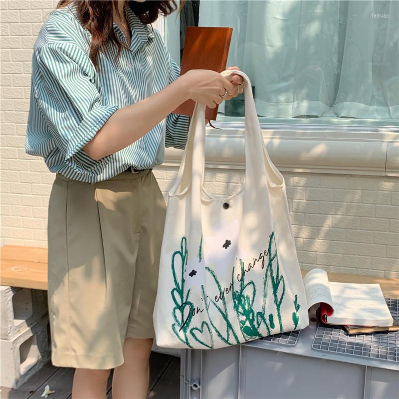 

Evening Bags Chamomile Printed Shoulder Bag Simple Design Girl Student Cute Tote Large Capacity Canvas For Lady Women Shopping