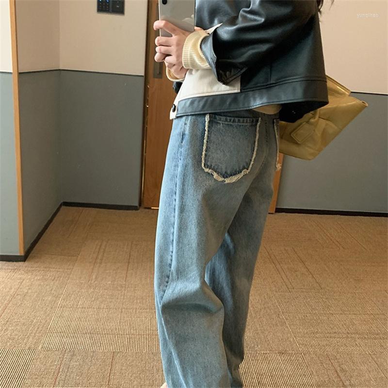 

Women's Jeans Women Wide Leg Pants Spring Streetwear High Waist Long Trousers Pockets Straight Casual Loose Fashion Pant Female Clothing, Blue