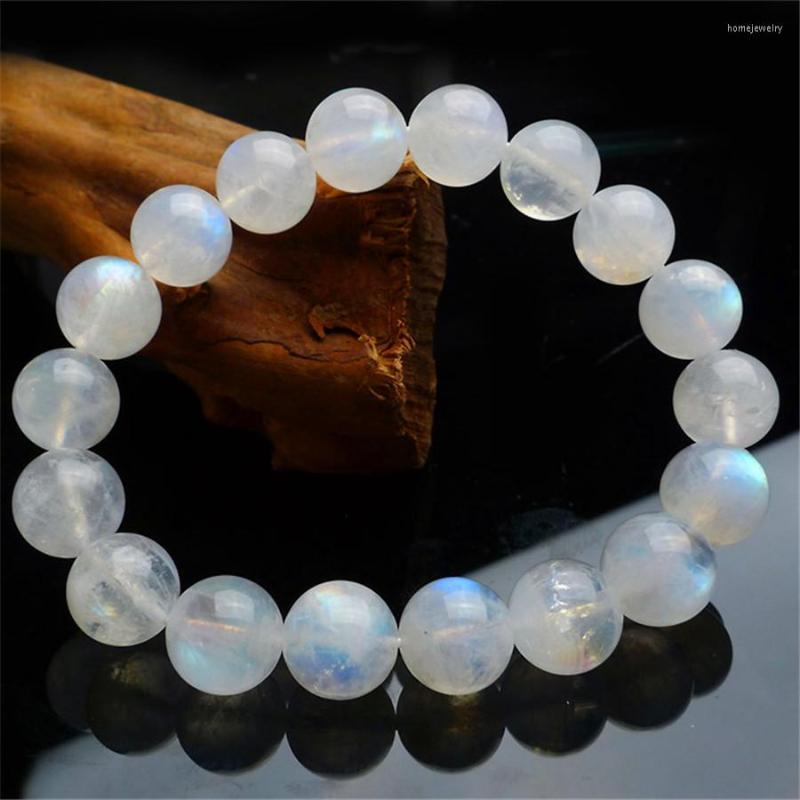 

Strand Natural Blue Light Moonstone Round Beads Bracelet 11mm Women Crystal Clear