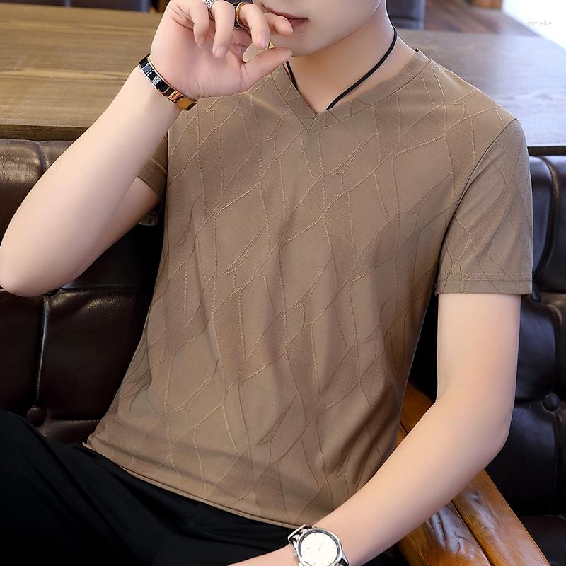 

Men's T Shirts Silky Smooth Summer Shirt Men Short Sleeve V-Neck Casual Slim Fashion Design Geometric Comfortable Breathable Luxury, Picture shown