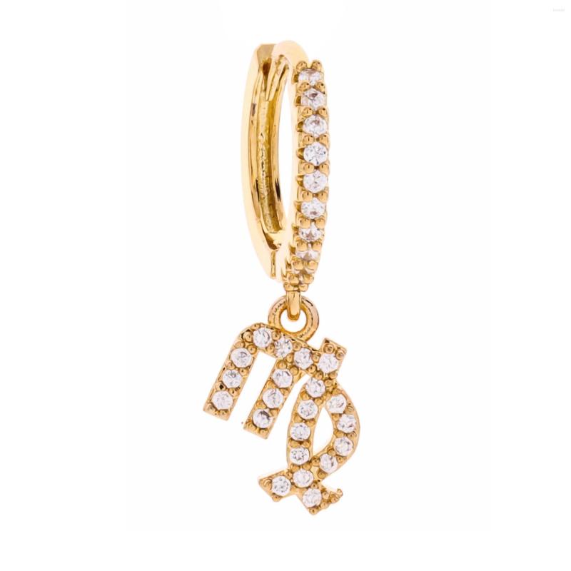 

Dangle Earrings Gold Plated Copper Cubic Zirconia Stones CZ Zodiac Sign Hoop Women Girl Fashion Brass Constellation Shiny Cute Jewelry