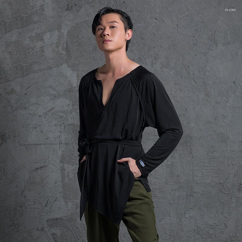 

Stage Wear Latin Dance Tops For Men Long Sleeve V-Neck Black Practice Clothes Rumba Tango Samba Salsa Cha Costumes DWY5241, Black tops