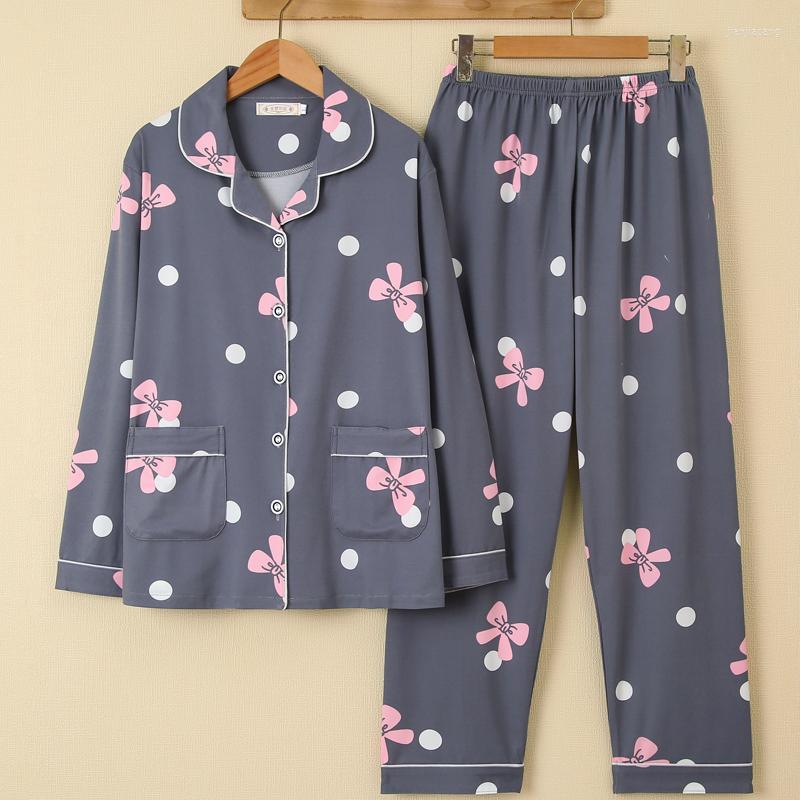 

Women's Sleepwear Women Suit Autumn Winter Women's Knitting Cotton Long Sleeve Pajamas Set Loose Adult Mother Pijama Soft Home Wear, Kzy226-19 ji