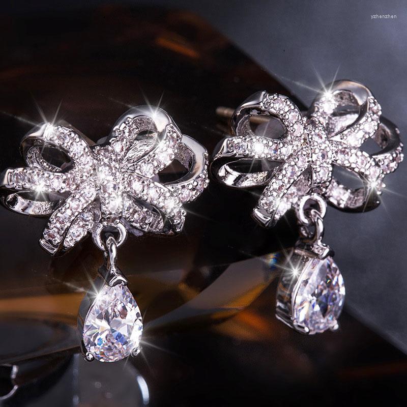

Stud Earrings Brillian Winter 2023 Japanese And Korean Aaacz Bow Water Drops For Women Wedding Bride Fashion Jewelry