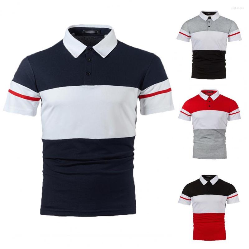 

Men's Polos Men Summer Shirt Color Block Lapel T-shirt Soft Casual Formal Plus Size Mid Length Clothes, Black