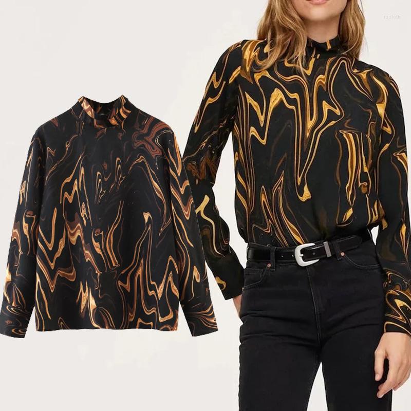 

Women' Blouses Woman Shirt Autumn Women Fashion Printing Back Hollow Out Blouse Summer Retro Casual Slim Chic